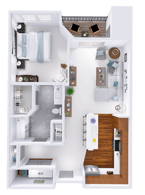 Floor plan for 1 bed, 1 bath, 766 sqft
